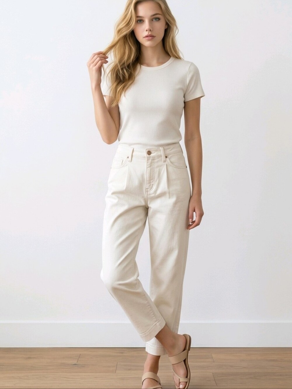 NYDJ Carrot Ankle Jeans SZ 2 Vintage White Barrell Leg Pleated Front Relaxed Fit